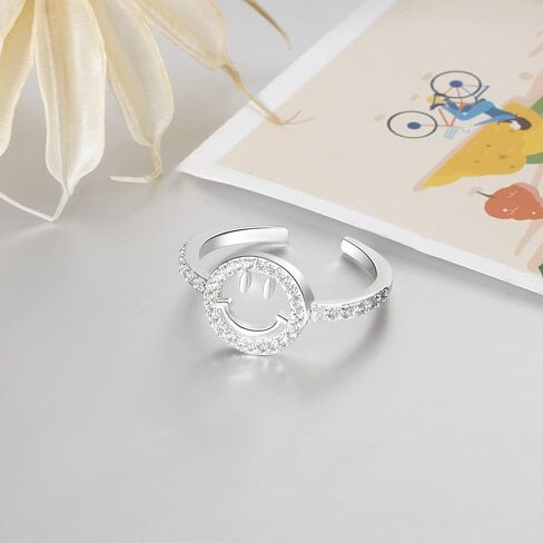 YKYLHSYXR Good Luck Happy-Face Necklaces Rings Stud-Earrings - Dainty Smile Face Jewelry with CZ Simulated Diamond, Cute Preppy Aesthetic Jewelry Gifts for Girls Women. in Kuwait