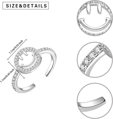 YKYLHSYXR Good Luck Happy-Face Necklaces Rings Stud-Earrings - Dainty Smile Face Jewelry with CZ Simulated Diamond, Cute Preppy Aesthetic Jewelry Gifts for Girls Women. in Kuwait