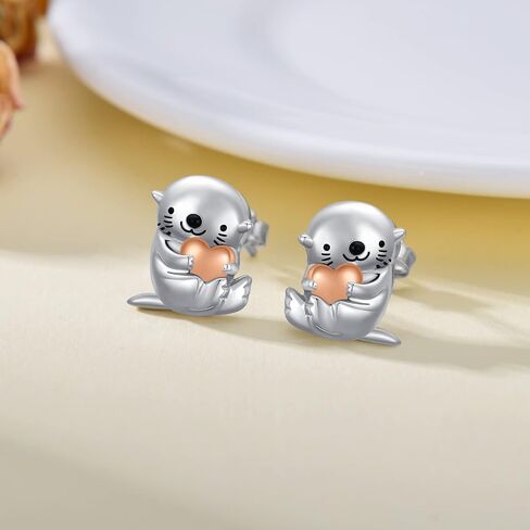 PROESS Cow Otter Octopus Raccoon Axolotl Giraffe Earrings Sterling Silver Animal Stud Earrings Cute Animal Jewelry Gifts for Women Girls in Saudi Arabia