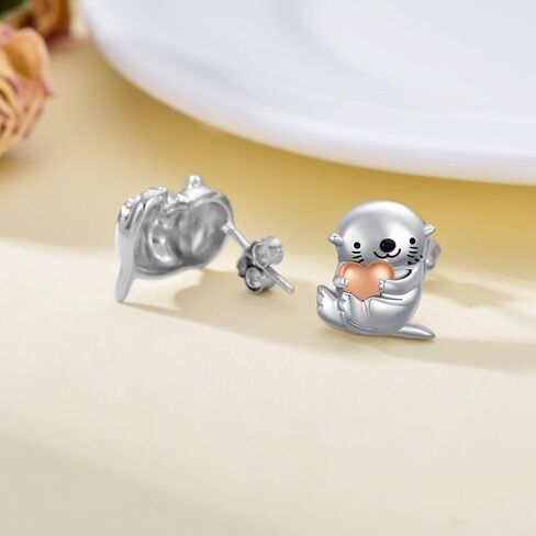 PROESS Cow Otter Octopus Raccoon Axolotl Giraffe Earrings Sterling Silver Animal Stud Earrings Cute Animal Jewelry Gifts for Women Girls in Saudi Arabia
