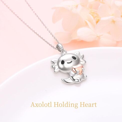 YinShan Axolotl Set Axolotl Stud Earrings for Women Girls 925 Sterling Silver Animal Axolotl Holding Heart Necklace Christmas Birthday Gifts in Saudi Arabia