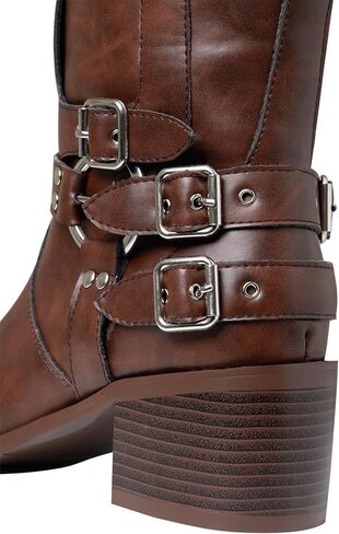 Cossansan Knee High Boots Women- Classic Chunky Boots for Women Fashion Buckles Boots Square Toe Pull On Riding Boots for Women Comfortable Cowgirl Boots in Kuwait