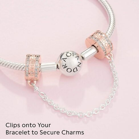 PANDORA Insignia Safety Chain Charm Bracelet Charm Signature Bracelets - Stunning Women's Jewelry - Gift for Women in Your Life - Made Rose & Sterling Silver in Saudi Arabia
