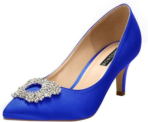 ERIJUNOR Women's Pumps Low Heel Rhinestone Brooch Satin Evening Dress Wedding Shoes in Saudi Arabia