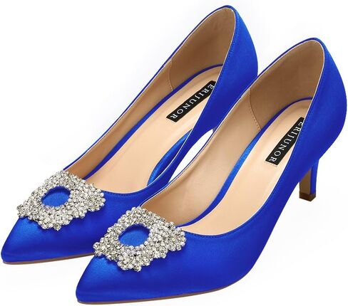 ERIJUNOR Women's Pumps Low Heel Rhinestone Brooch Satin Evening Dress Wedding Shoes in Saudi Arabia