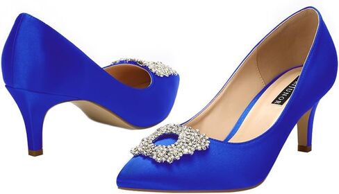 ERIJUNOR Women's Pumps Low Heel Rhinestone Brooch Satin Evening Dress Wedding Shoes in Saudi Arabia