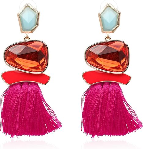 Aishgjia Vintage Drop Dangle Earrings Boho Statement National Style Tassel Fringe Earring Rhinestone Crystal Long Earrings for Women Girls in Saudi Arabia