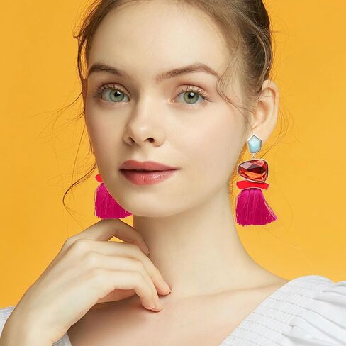 Aishgjia Vintage Drop Dangle Earrings Boho Statement National Style Tassel Fringe Earring Rhinestone Crystal Long Earrings for Women Girls in Saudi Arabia