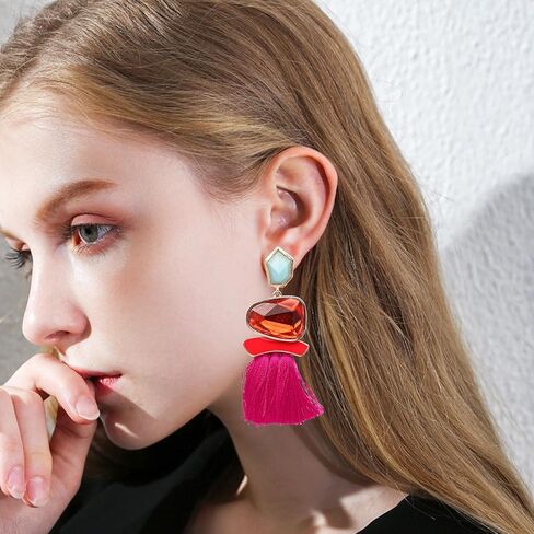 Aishgjia Vintage Drop Dangle Earrings Boho Statement National Style Tassel Fringe Earring Rhinestone Crystal Long Earrings for Women Girls in Saudi Arabia