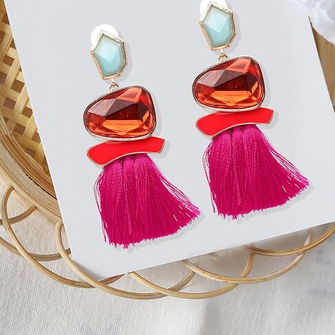 Aishgjia Vintage Drop Dangle Earrings Boho Statement National Style Tassel Fringe Earring Rhinestone Crystal Long Earrings for Women Girls in Saudi Arabia