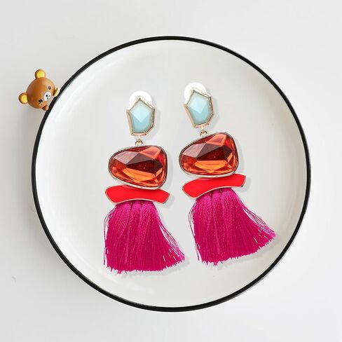 Aishgjia Vintage Drop Dangle Earrings Boho Statement National Style Tassel Fringe Earring Rhinestone Crystal Long Earrings for Women Girls in Saudi Arabia