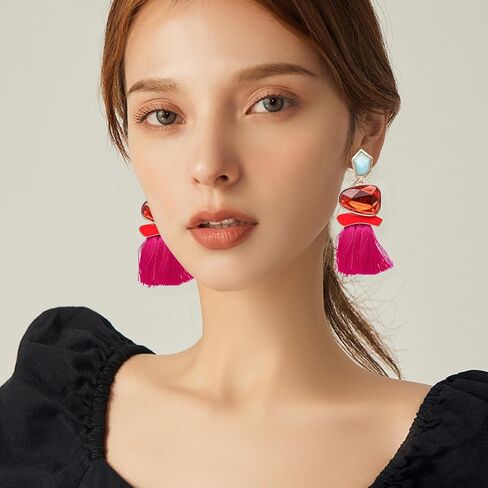 Aishgjia Vintage Drop Dangle Earrings Boho Statement National Style Tassel Fringe Earring Rhinestone Crystal Long Earrings for Women Girls in Saudi Arabia
