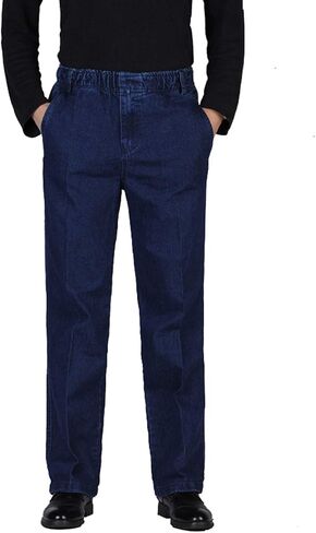 Locachy Men's Elastic Waist Denim Pants Casual Loose Straight Jeans in Kuwait