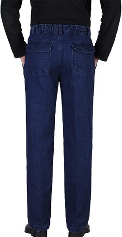 Locachy Men's Elastic Waist Denim Pants Casual Loose Straight Jeans in Kuwait