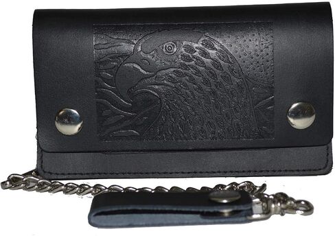 Leatherboss جلد طبيعي للرجال Trifold Eagle Biker Chain Wallet حامل بطاقة الائتمان لسائقي الدراجات النارية وسائقي الشاحنات in Saudi Arabia
