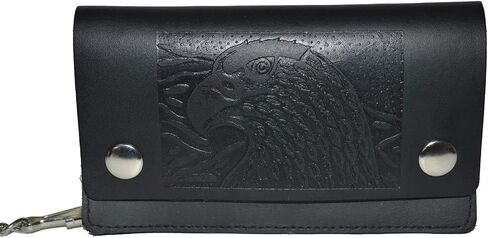 Leatherboss جلد طبيعي للرجال Trifold Eagle Biker Chain Wallet حامل بطاقة الائتمان لسائقي الدراجات النارية وسائقي الشاحنات in Saudi Arabia