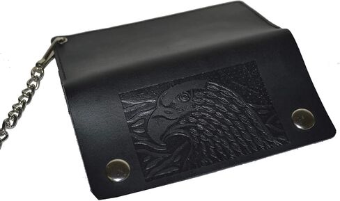 Leatherboss جلد طبيعي للرجال Trifold Eagle Biker Chain Wallet حامل بطاقة الائتمان لسائقي الدراجات النارية وسائقي الشاحنات in Saudi Arabia
