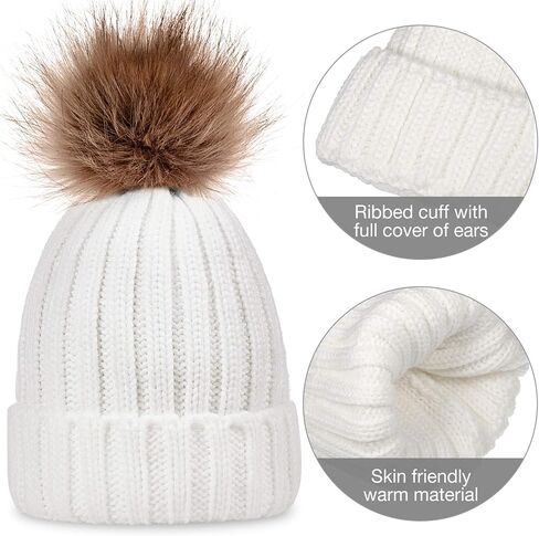 4 Pieces Winter Hat And Gloves Set Women Beanie Hat Gloves Skull Cap Touchscreen Gloves for Women Girl Lady Couple (White and Grey) in Saudi Arabia