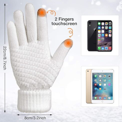 4 Pieces Winter Hat And Gloves Set Women Beanie Hat Gloves Skull Cap Touchscreen Gloves for Women Girl Lady Couple (White and Grey) in Saudi Arabia