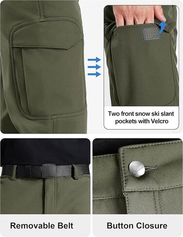 FREE SOLDIER Men's Outdoor Softshell Fleece Lined Cargo Pants Snow Ski Hiking Pants with Belt in Saudi Arabia