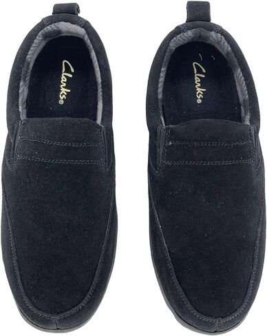 Clarks Mens Slipper with Suede Leather Upper SAB30194A - Closed Back with Double Gore and Removable Insole - Indoor Outdoor House Slippers For Men in Saudi Arabia
