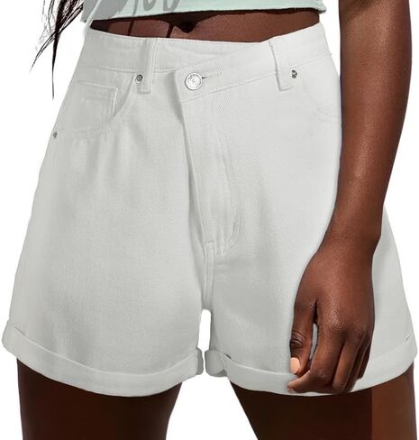 Genleck Women's Juniors Criss Crossover Jean Shorts High Waisted Stretchy Denim Shorts Casual Summer Hot Shorts(Blue,XS-XL) in Kuwait