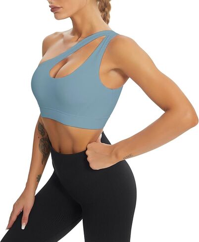 MATHACINO One Shoulder Sports Bra for Women Sexy Cute Workout Yoga Bra Medium Support in Saudi Arabia