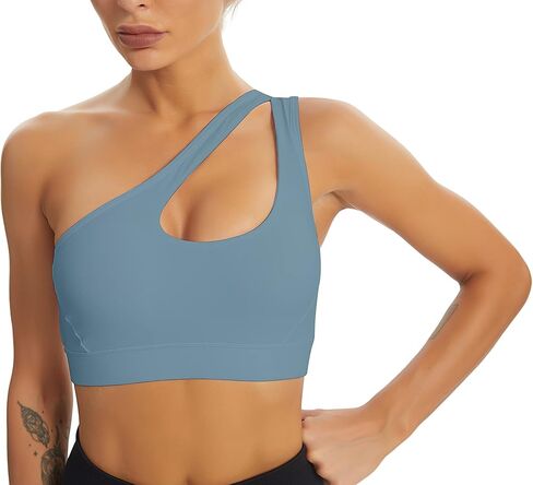 MATHACINO One Shoulder Sports Bra for Women Sexy Cute Workout Yoga Bra Medium Support in Saudi Arabia