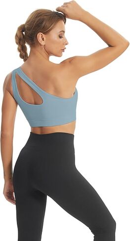 MATHACINO One Shoulder Sports Bra for Women Sexy Cute Workout Yoga Bra Medium Support in Saudi Arabia