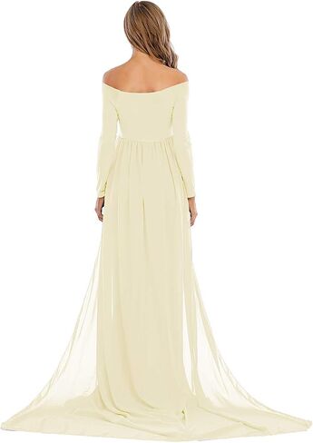 ZIUMUDY Maternity Off Shoulder Long Sleeve Fitted Gown Maxi Chiffon Dress for Photo Shoot Baby Shower in Kuwait