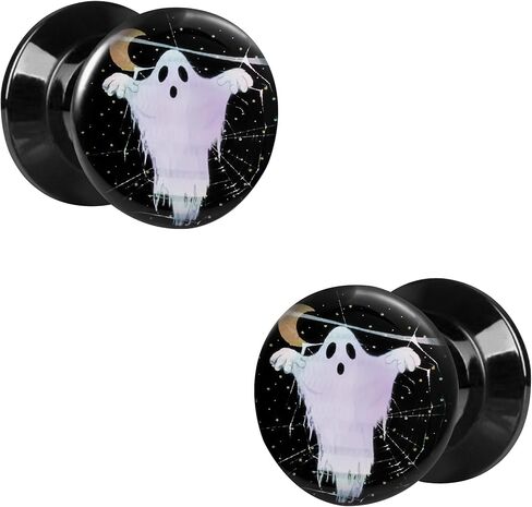 CAIRIAC Happy Halloween Ghost مقاييس الأذن المقابس 0 جرام قياس الأقراط 8 مم أكريليك مزدوج متوهج سدادة برغي خلفي للأذنين (أسود، زوج واحد) in Saudi Arabia