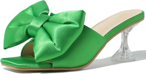 Heiyom Women's Bow Clear Heels Slippers Dress Sandals Square Toe Stiletto Mules Slip on Wedding Prom Shoes in Saudi Arabia
