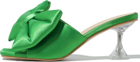 Heiyom Women's Bow Clear Heels Slippers Dress Sandals Square Toe Stiletto Mules Slip on Wedding Prom Shoes in Saudi Arabia