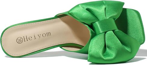 Heiyom Women's Bow Clear Heels Slippers Dress Sandals Square Toe Stiletto Mules Slip on Wedding Prom Shoes in Saudi Arabia