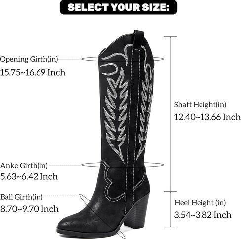 ANYANAMZ Women's Cowboy Knee High Boots, Western Boots Cowgirl Boots for Women, Pointed Toe Chunkey Heel Black Women's Boots. in Saudi Arabia