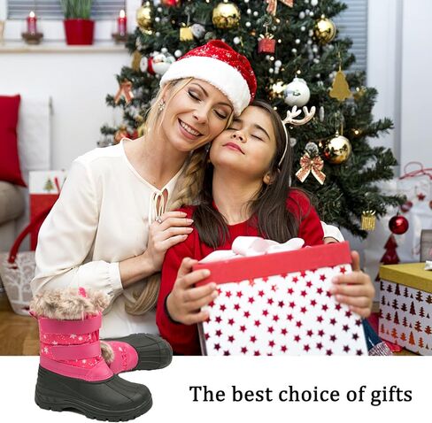 أحذية الثلوج للأطفال بنين بنات أحذية الشتاء منتصف العجل المضادة للانزلاق في الهواء الطلق الأحذية الدافئة مع الفراء اصطف (/طفل صغير/طفل كبير) in Kuwait