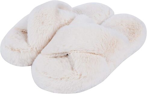 DL Fluffy Womens House Slippers Cross Band Open Toe, Soft Plush Fleece Bedroom Slippers Women Memory Foam, Comfy Fuzzy Slip On Non-Slip Womens Slippers Indoor Leopard Size in Kuwait