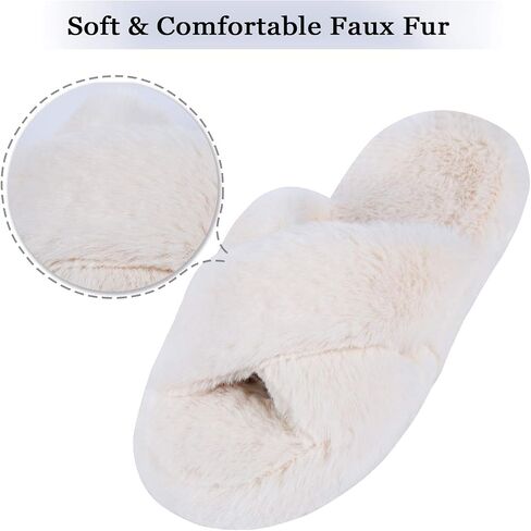 DL Fluffy Womens House Slippers Cross Band Open Toe, Soft Plush Fleece Bedroom Slippers Women Memory Foam, Comfy Fuzzy Slip On Non-Slip Womens Slippers Indoor Leopard Size in Kuwait