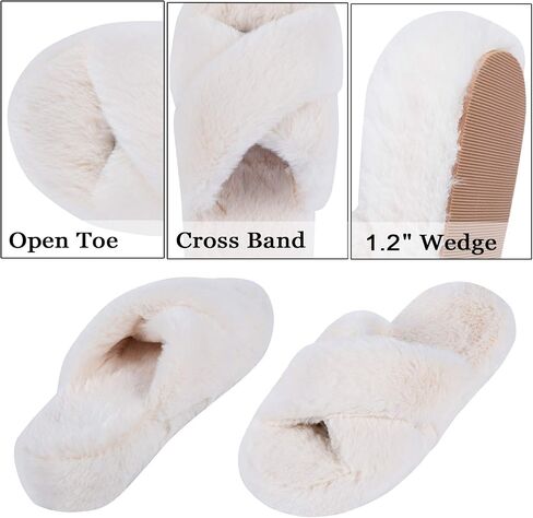 DL Fluffy Womens House Slippers Cross Band Open Toe, Soft Plush Fleece Bedroom Slippers Women Memory Foam, Comfy Fuzzy Slip On Non-Slip Womens Slippers Indoor Leopard Size in Kuwait