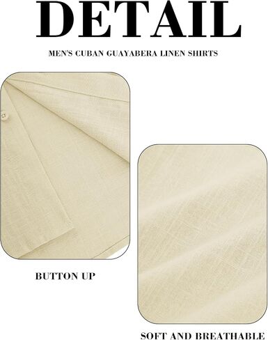 قمصان Hestenve الرجالية الكوبية Guayabera من الكتان بدون أكمام وأزرار لأعلى، قميص صيفي كاجوال للشاطئ in Kuwait