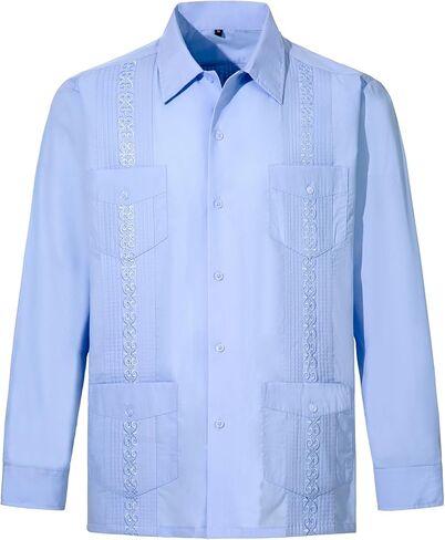 Mens Shirts Guayabera Shirts Cuban Long Sleeve Mexican Shirts for Men in Saudi Arabia