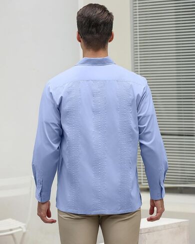 Mens Shirts Guayabera Shirts Cuban Long Sleeve Mexican Shirts for Men in Saudi Arabia