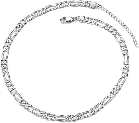 PROSTEEL 925 قلادة من الفضة الإسترلينية الكوبية، سلاسل فيجارو أنيقة، صلبة ولامعة، 3 مم/5 مم، 14-28 بوصة، تأتي في صندوق هدايا in Kuwait