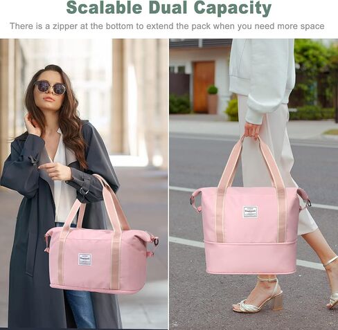 ACdream Large Travel Tote Bag, Duffle Weekender Overnight Carry On Luggage, Waterproof Sandproof Personal Item Duffel Bags for Gym, Beach, Teacher Work, with Trolley Sleeve and Wet Pocket, Black in Kuwait