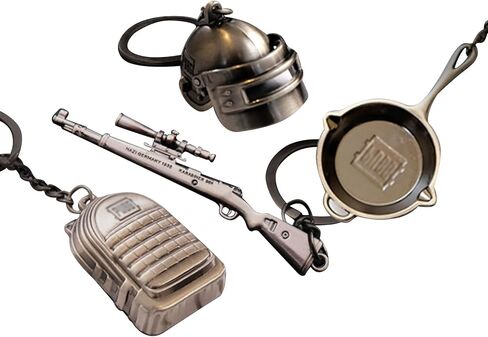 4 قطع سلاسل مفاتيح معدنية المستوى 3 خوذة Kar98K حقيبة الظهر مقلاة حلقة مفاتيح، بني، ميني, بني in Kuwait