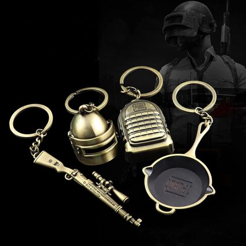 4 قطع سلاسل مفاتيح معدنية المستوى 3 خوذة Kar98K حقيبة الظهر مقلاة حلقة مفاتيح، بني، ميني, بني in Kuwait