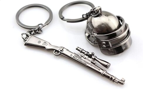 4 قطع سلاسل مفاتيح معدنية المستوى 3 خوذة Kar98K حقيبة الظهر مقلاة حلقة مفاتيح، بني، ميني, بني in Kuwait