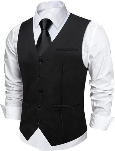DiBanGu Men's Formal Suit Vest Solid Business Vest Slim Fit V-Neck Dress Waistcoat for Suit or Tuxedo Wedding Party in Kuwait
