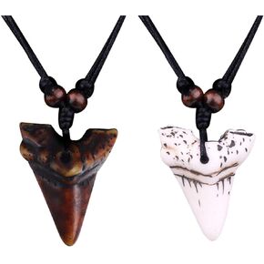 COLORFUL BLING Shark Tooth Pendant Necklaces Shark Teeth Wax Rope Necklace Summer Beach Resin Tooth Shaped Pendant Surfer Leather Necklaces for Women Men Boys
