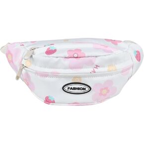 Cute Strawberry Floral Print Fanny Pack for Girls Kids Canvas Waist Bag Crossbody Purse with Adjustable Belt